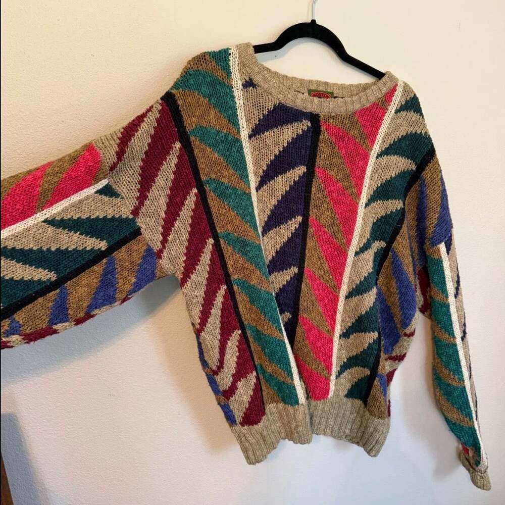Vintage 90s Boston Traders Coogi Style Knit Sweater L Linen Cotton